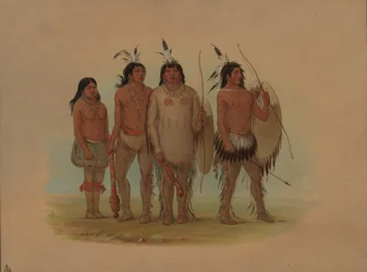 Kiowa-hoofdman, zijn vrouw en twee krijgers, 1861-1869
