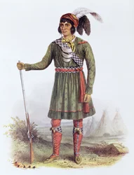 Osceola of ‘Rijzende zon’, een leider van de Seminolen, 1838, illustratie uit ‘The Indian Tribes of North America, Vol. 2’ van Thomas L. McKenney en James Hall, uitgegeven door John Grant