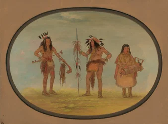 Twee Ojibbeway krijgers en een vrouw