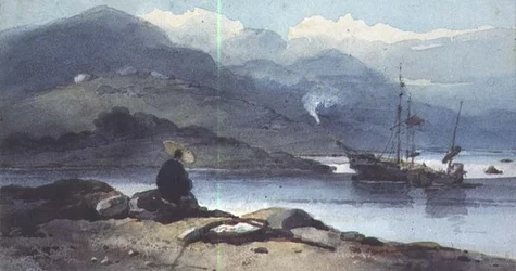 Een Chinese Rivier met een Figuur op de Oever
