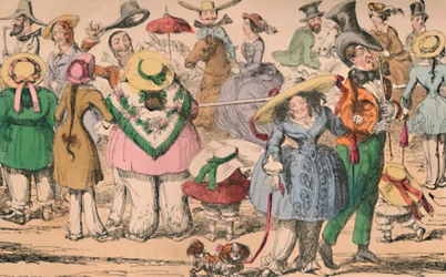 Cruikshanks tentoonstelling van Bloomers in Hyde Park, 1852, ca. 1870