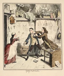 Jack Sheppard toont een wraakzuchtig karakter, illustratie uit Jack Sheppard: A Romance door William Harrison Ainsworth, gepubliceerd 1839