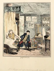 Mevrouw Sheppard spreekt haar zoon aan, illustratie uit Jack Sheppard: Een Romance door William Harrison Ainsworth, gepubliceerd 1839
