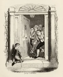 Oliver Twist bij de deur van mevrouw Maylie, uit 
