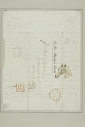 Zonder titel (brief Cruikshank met schetsen van paardenhoofd)