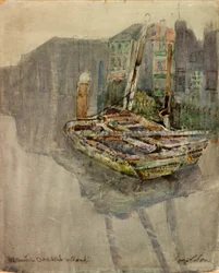 Palingboten in een kanaal in Dordrecht, Nederland