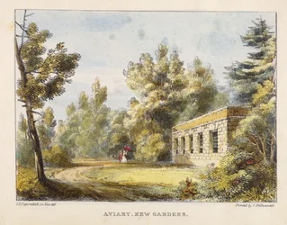Volière, Kew Gardens, plaat 10 uit Kew Gardens: Een Serie van Vierentwintig Tekeningen op Steen, gegraveerd door Charles Hullmandel (1789-1850) gepubliceerd 1820