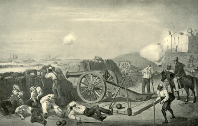 Een zware dag in de batterijen voor Delhi, 1857, 1901