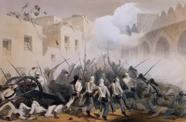 Bestorming van Delhi 1857, uit De Campagne in India 1857-58 van tekeningen gemaakt tijdens de bewogen periode van de Grote Muiterij, illustrerend de militaire operaties voor Delhi en omgeving