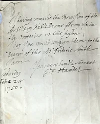 Brief van George Frederick Handel gedateerd 24 februari 1750