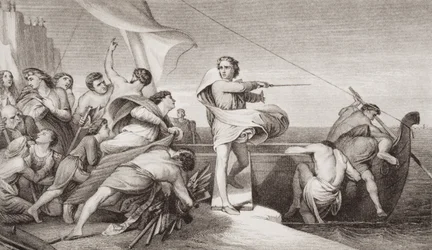 Koning Alfred spoort de Angelsaksen aan de invasie van de Denen in 876 n.Chr. af te slaan, uit ‘Illustraties van de Engelse en Schotse geschiedenis’, deel I