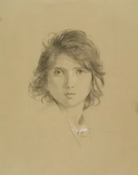 Studie voor het hoofd van een jongen in Boeren van de Campagne tijdens de Oogst, ca. 1860