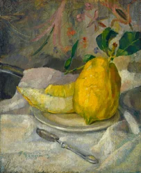 Meloen en citroen, ca.1900 (olieverf op doek op hout)