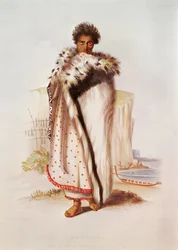 Rangitakina, een hoofd van de Bay of Plenty aan de oostkust, illustratie uit New Zealand Illustrated, gegraveerd door W. Hawkins, c.1845