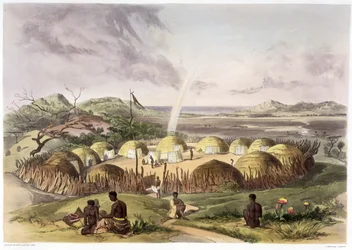 Zulu Kraal nabij Umlazi, Natal, 1849