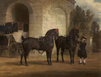 Twee zwarte koetspaarden met een koetsier, 1791