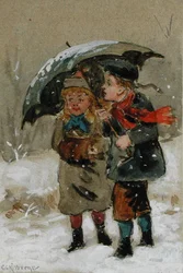 Kinderen spelen in de sneeuw