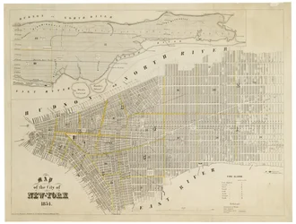 Kaart van de stad New York, 1854 (gravure)