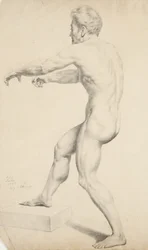 Zonder titel - Mannelijk naakt gekopieerd van een lithografie, 1842 (grafiet op buff papier)