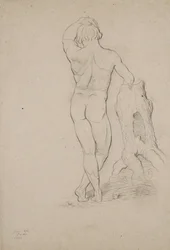 Zonder titel - Mannelijk naakt, achteraanzicht, 1846 (houtskool op bruin papier)
