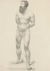 Zonder titel - Staand mannelijk naakt met vijgenblad, 1844 (grafiet op buff papier)