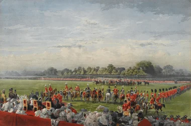 De eerste uitreiking van het VC door koningin Victoria, Hyde Park, 26 juni 1857, gepubliceerd door Henry Graves en Co., 25 juni 1858