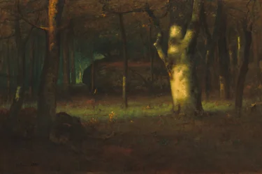 Zonsondergang in het bos, 1891