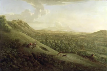 Een uitzicht op Boxhill, Surrey, met Dorking in de verte