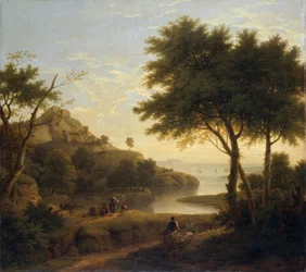 Landschap bij een kustinham, 1763