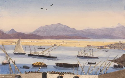 Deel van de baai van Gibraltar, de Spaanse linies