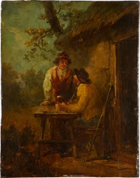Boeren voor een hut