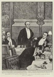 Het diner voor Mr Asquith in het Hotel Cecil, de gast van de avond houdt zijn toespraak