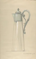 Ontwerp voor glazen en zilveren waterkan met deksel, 1820-65