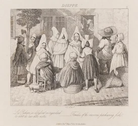 Vrouwen die vis kopen, Dieppe, ca. 1821 (ets)