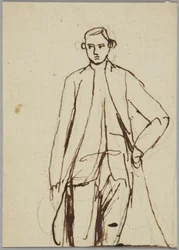 Staand mannelijk figuur, linkerhand op de heup, portretstudie