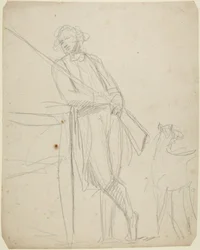 Studie voor een portret ten volle van een man met een pistool in zijn hand