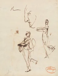 Studie van twee figuren en een gezicht