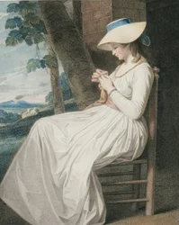 De naaister, gegraveerd door Thomas Cheesman (1760-ca.1834), uitgegeven door John en Josiah Boydell, 1787