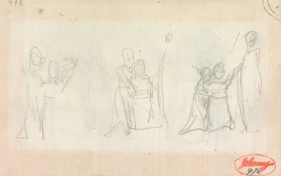 Drie studies voor een portret van een vrouw met twee kinderen