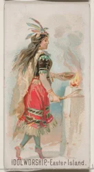 Afgodenaanbidding, Paaseiland, uit de Feestdagen serie N80 voor Duke merk sigaretten, 1890