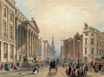Mansion House kijkend naar Cheapside, gegraveerd door Thomas Picken, uitgegeven door Ackermann 1851