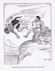 Hij schopte hem van de klif in de zee, uit De Helden uitgegeven door George Allen and Unwin 1929