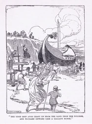 Het goede schip Argo sprong van het zand op rollen en schoot vooruit als een dappere paard, uit The Heroes gepubliceerd door George Allen en Unwin 1929