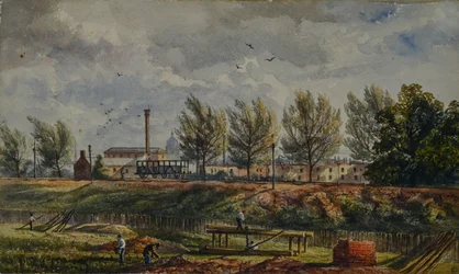 Het snijden van de Great Northern Rail bij Kings Cross, een schets uit de natuur