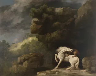 Een Leeuw die een Paard Aanvalt