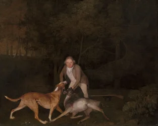 Freeman, de wildbeheerder van de Graaf van Clarendon, met een stervende hinde en hond