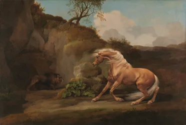 Paard geschrokken door een leeuw