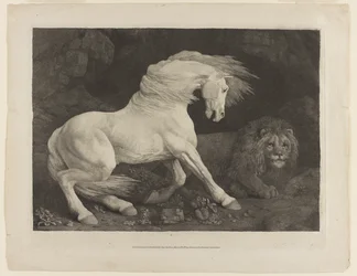 Een paard geschrokken door een leeuw, naar George Stubbs