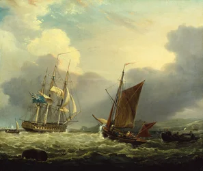 Een 36 Kanons Fregat bij de Kust van Devon