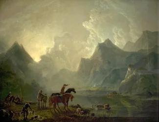Llanberis Lake en Dolbadarn Castle, Noord-Wales, 1777